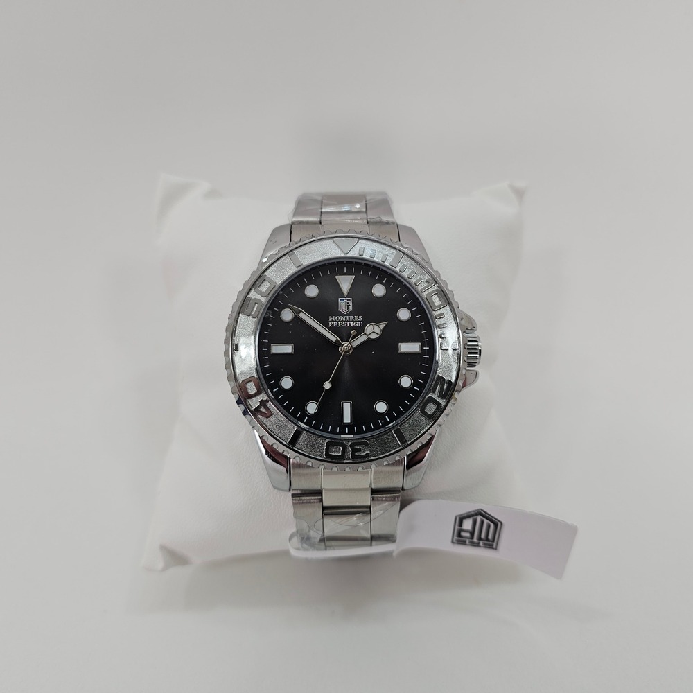 Montres Prestige MPW-0267 Mens Watch Black Dial Stainless Steel‎ Diver Style NEW